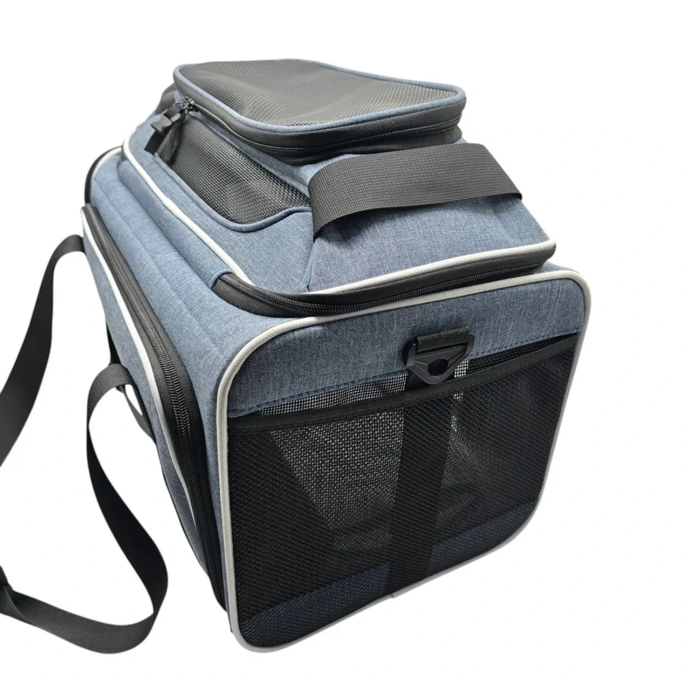 Petskd 18x11x11 Expandable Pet Carrier Airline Approved Small Cat Dog Blue Mesh